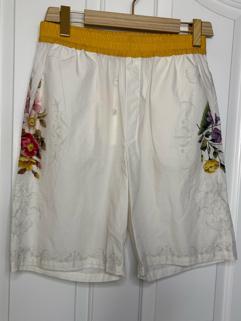 Nwt Pierre Louis Mascia Floral Print Elastic Waist Shorts W Yellow Band Size M
